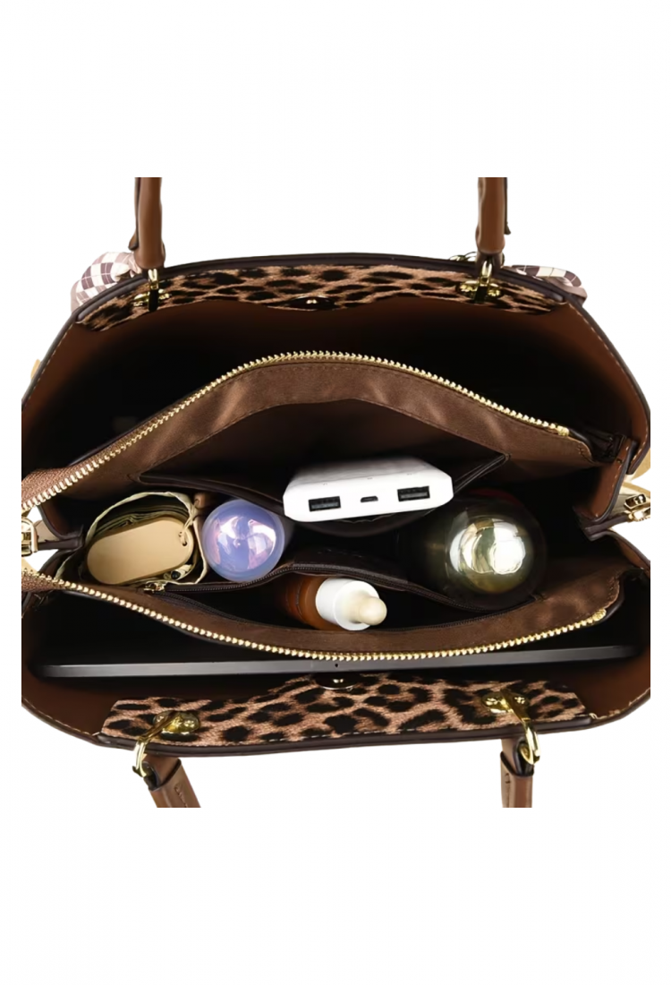 Women's leopard print handbag with decorative chain 527607
