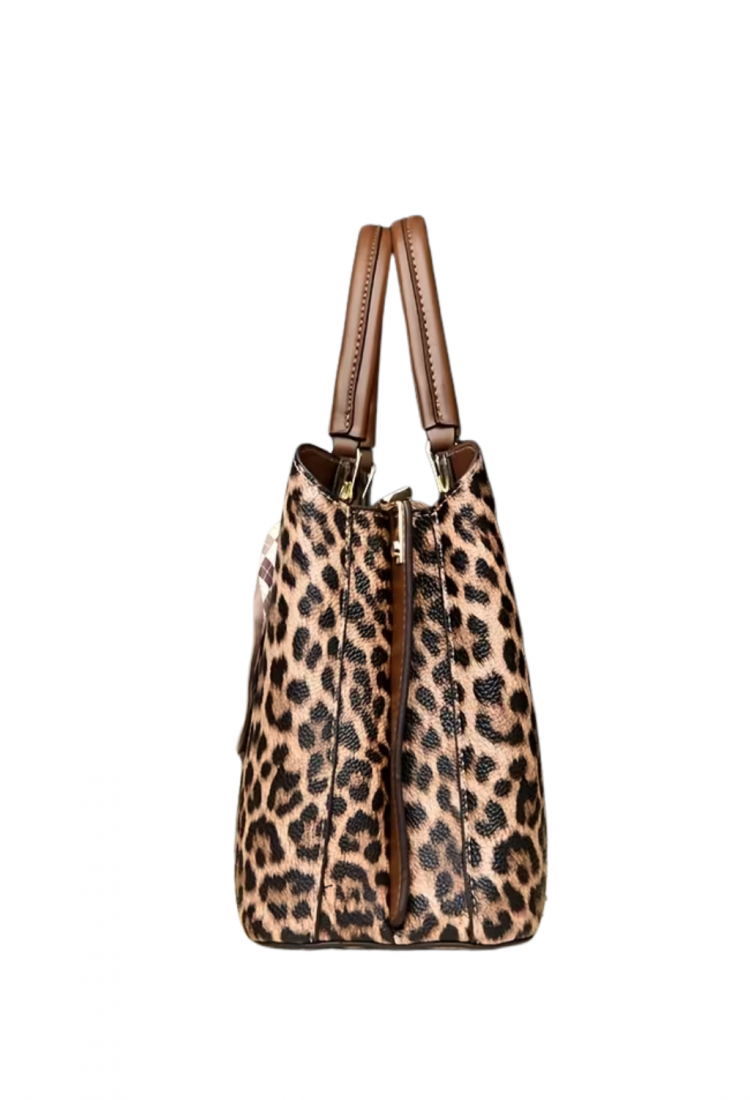 Women's leopard print handbag with decorative chain 527607