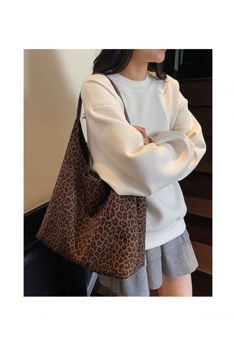 Women's Oversized Leopard Print Shoulder Bag> Women's Oversized Leopard Print Shoulder Bag