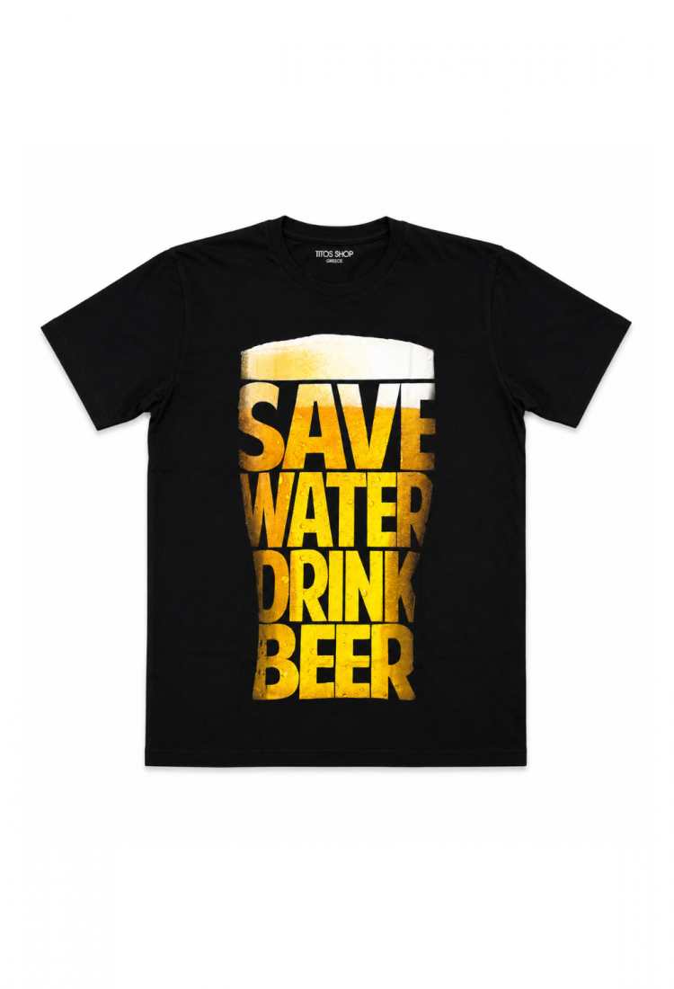 Ανδρική Μπλούζα Save Water Drink Beer 100% Βαμβάκι Ανδρική κοντομάνικη μπλούζα Save Water Drink Beer με στάμπα ποτήρι μπίρας από 100% βαμβάκι