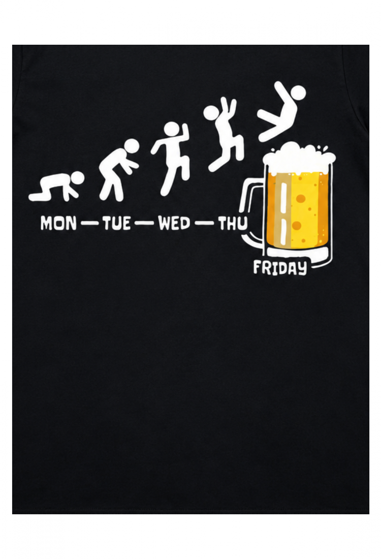 Ανδρική μαύρη κοντομάνικη μπλούζα Friday Beer Evolution από 100% βαμβάκι
