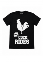 Free Cock Rides Rooster Men's T-Shirt 100% Cotton Black Free Cock Rides rooster men's 100% cotton t-shirt with white graphic print