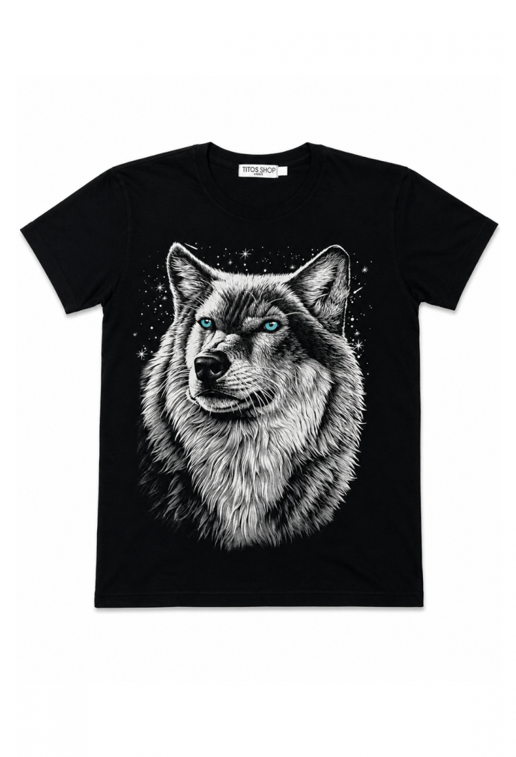 Men's Wolf Graphic T-Shirt 100% Cotton Black men's short sleeve wolf screen print t-shirt made from 100% cotton