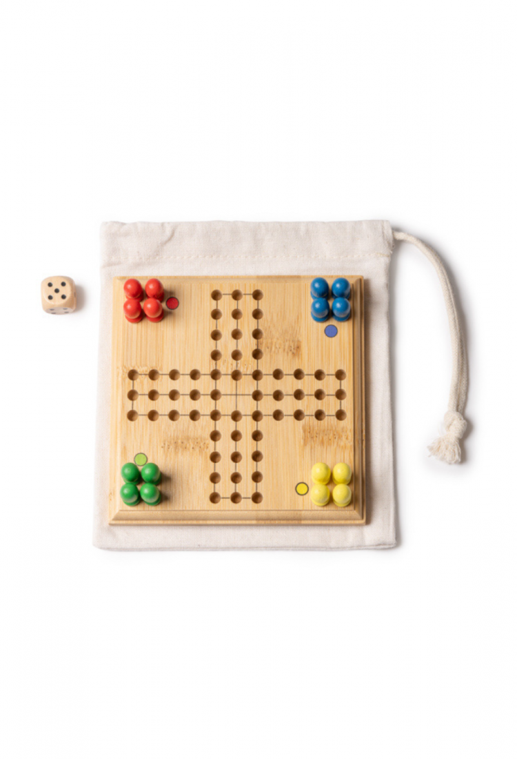 Wooden Ludo Board Game 528944 Wooden Ludo board game with colourful pieces and die 528944