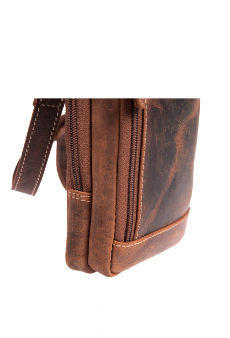 Brown leather crossbody shoulder bag with zippered compartments 528967