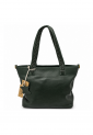 Women's dark green leather shoulder bag with braided handles 528962