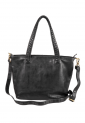 Women's dark green leather shoulder bag with braided handles 528962