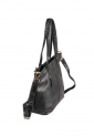 Women's dark green leather shoulder bag with braided handles 528962