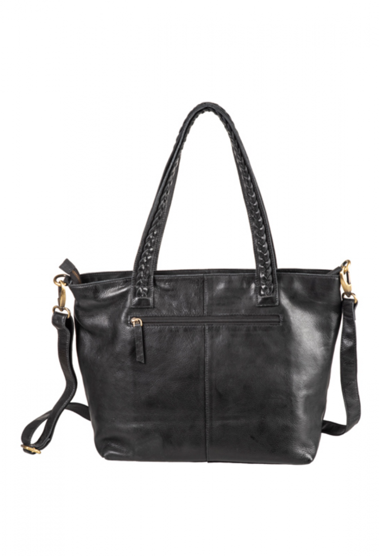 Women's dark green leather shoulder bag with braided handles 528962