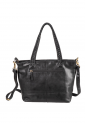 Women's dark green leather shoulder bag with braided handles 528962