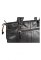 Women's dark green leather shoulder bag with braided handles 528962