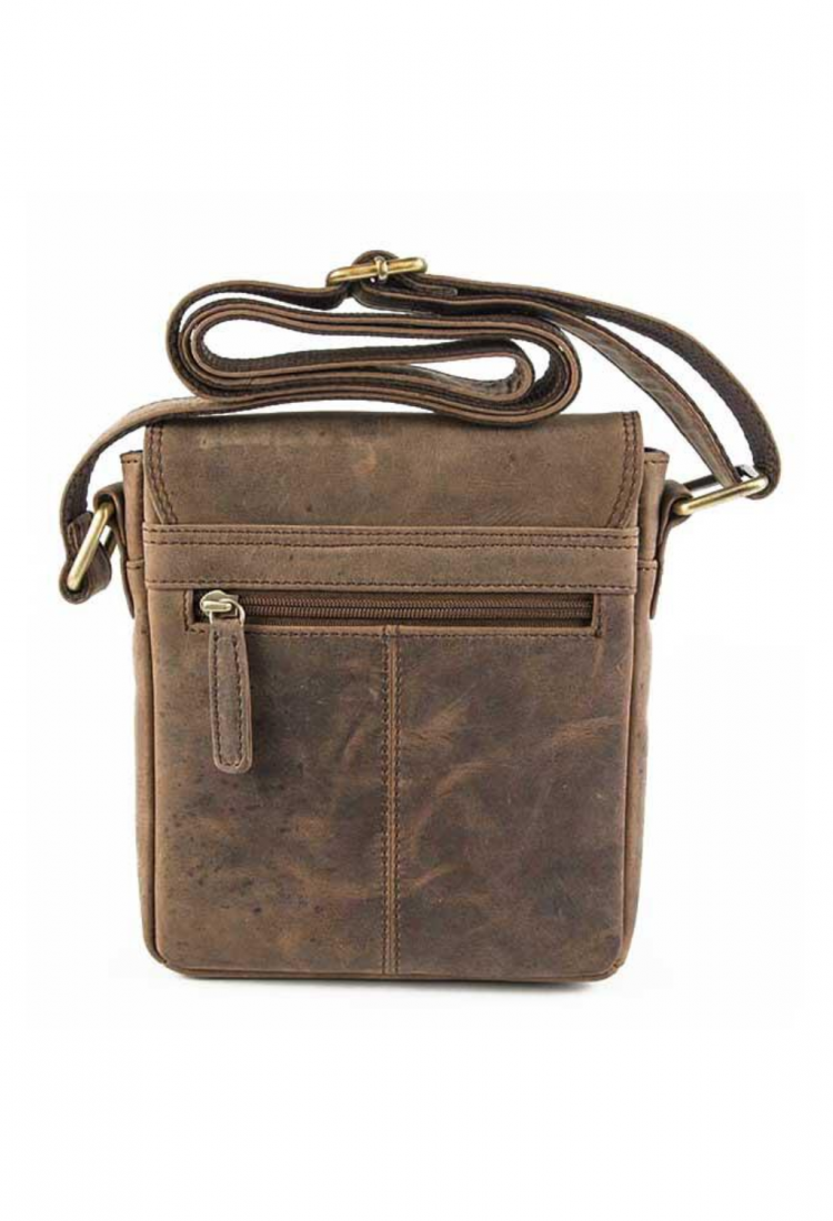 Brown leather crossbody bag with flap and adjustable strap 528966