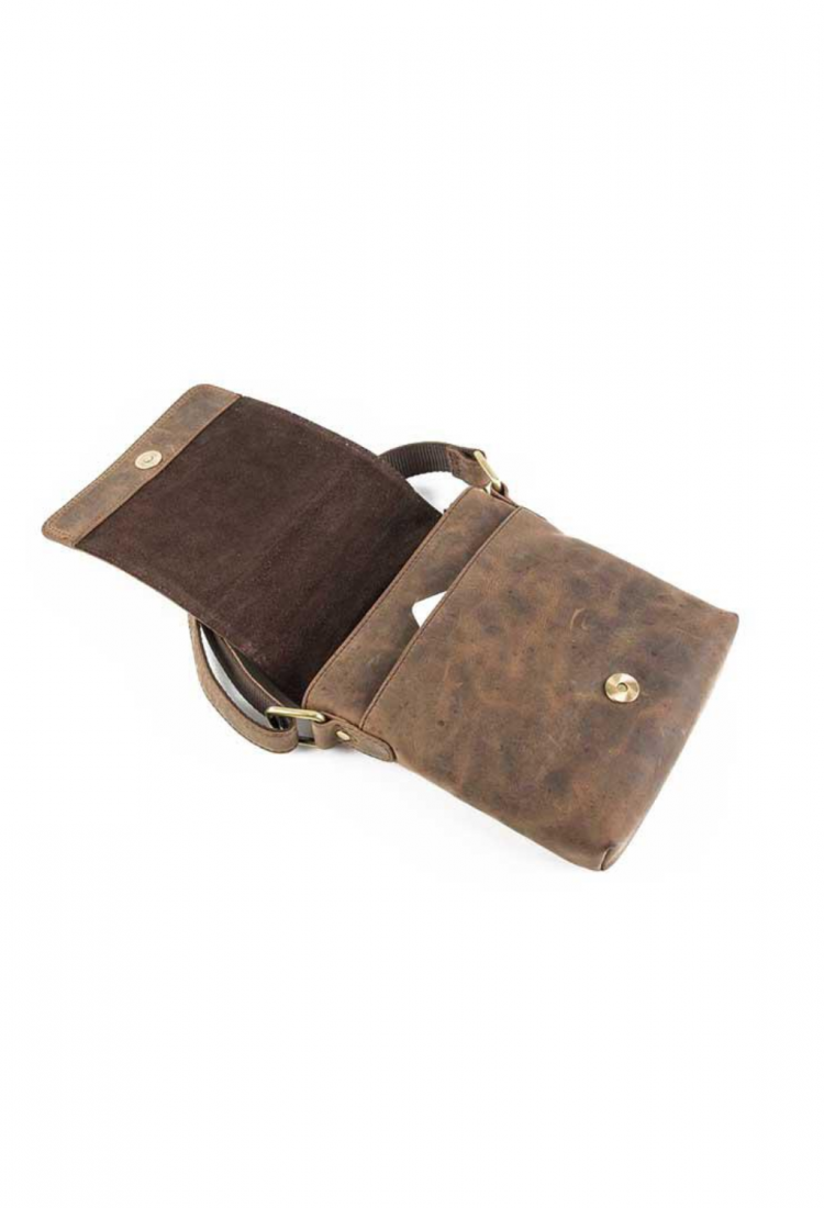 Brown leather crossbody bag with flap and adjustable strap 528966