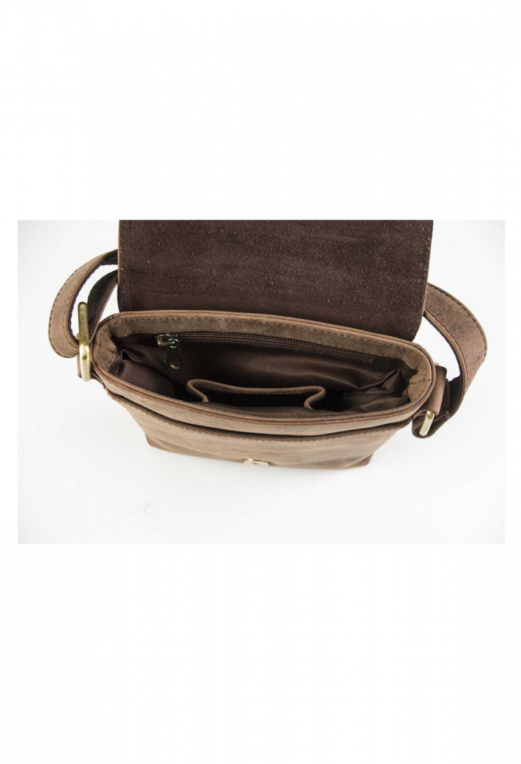 Brown leather crossbody bag with flap and adjustable strap 528966