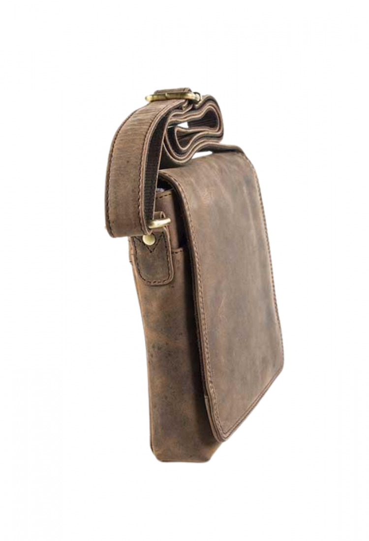 Brown leather crossbody bag with flap and adjustable strap 528966