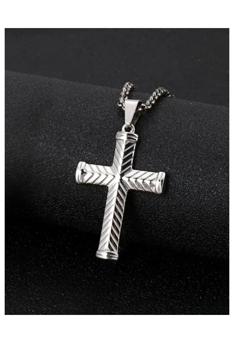 Men's Embossed Steel Cross MSC254