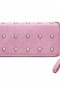 Γυναικείο πορτοφόλι μεγάλο P2083-3 δερματίνη φερμουάρ λουράκι πέρλες. Ροζ
