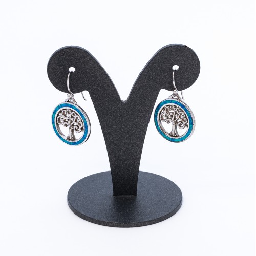Earring Silver 925 with synthetic blue Opal Tree of life SBO015