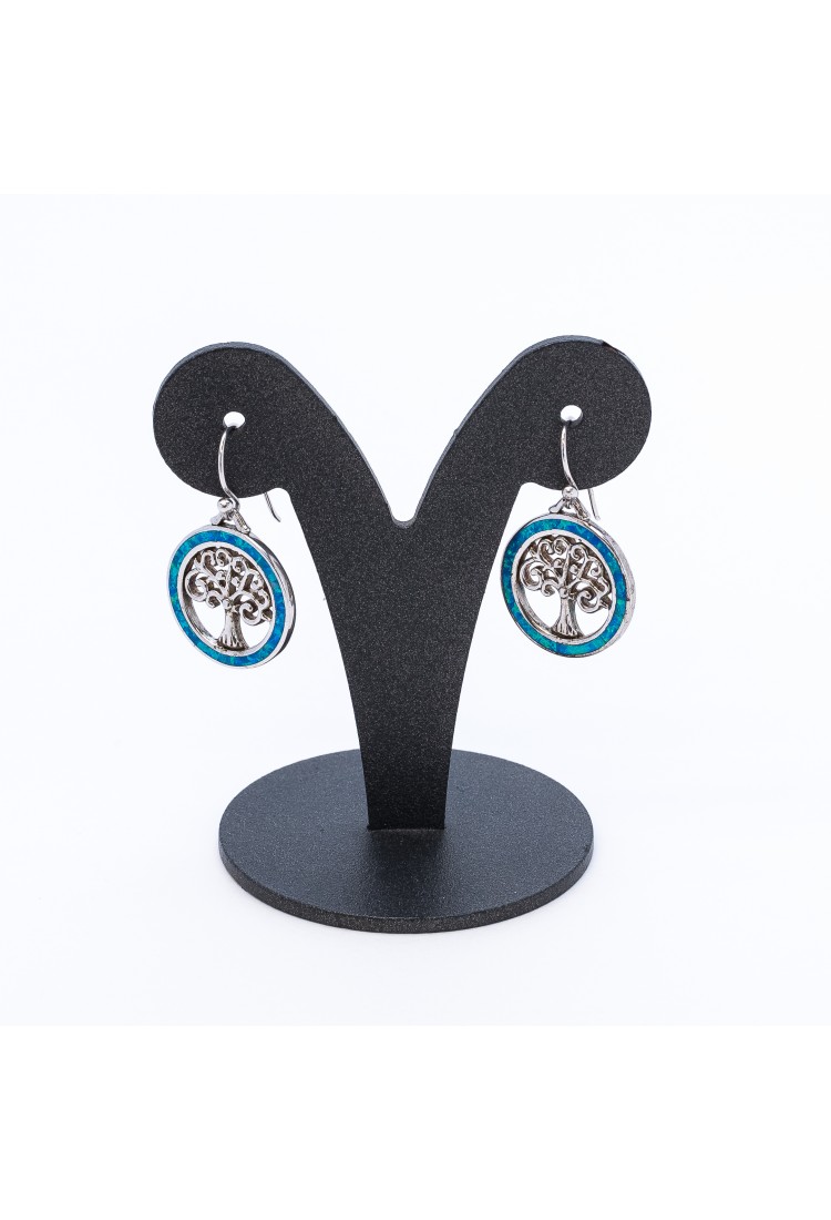 Earring Silver 925 with synthetic blue Opal Tree of life SBO015