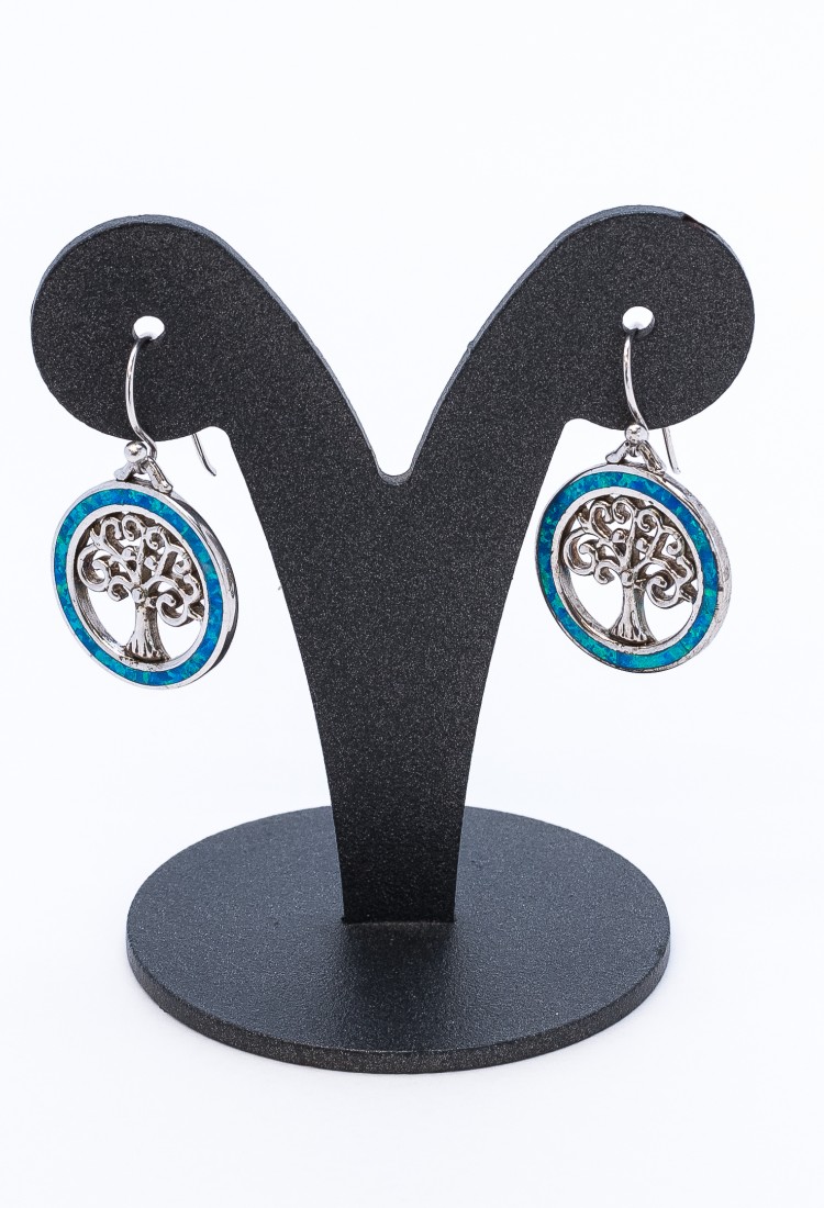 Earring Silver 925 with synthetic blue Opal Tree of life SBO015
