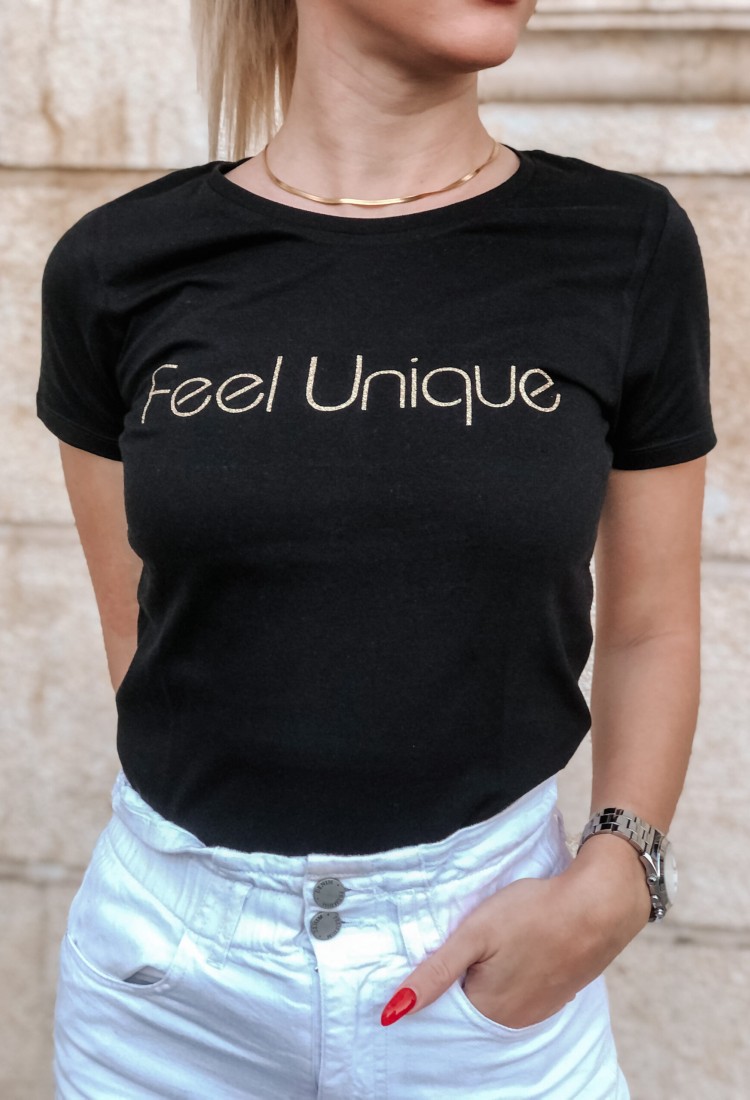 T-shirt γυναικείο feel unique τύπωμα με χρυσό στρας 100% cotton K680 xs-xxl