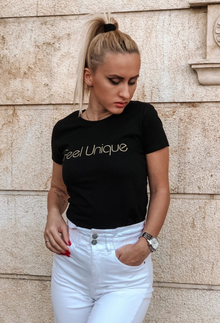 T-shirt γυναικείο feel unique τύπωμα με χρυσό στρας 100% cotton K680 xs-xxl